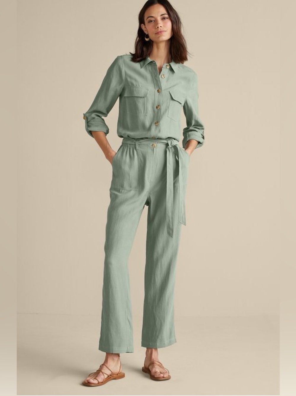 Soft Surroundings "Kerry" Jumpsuit in the shade Green Milieu size 10